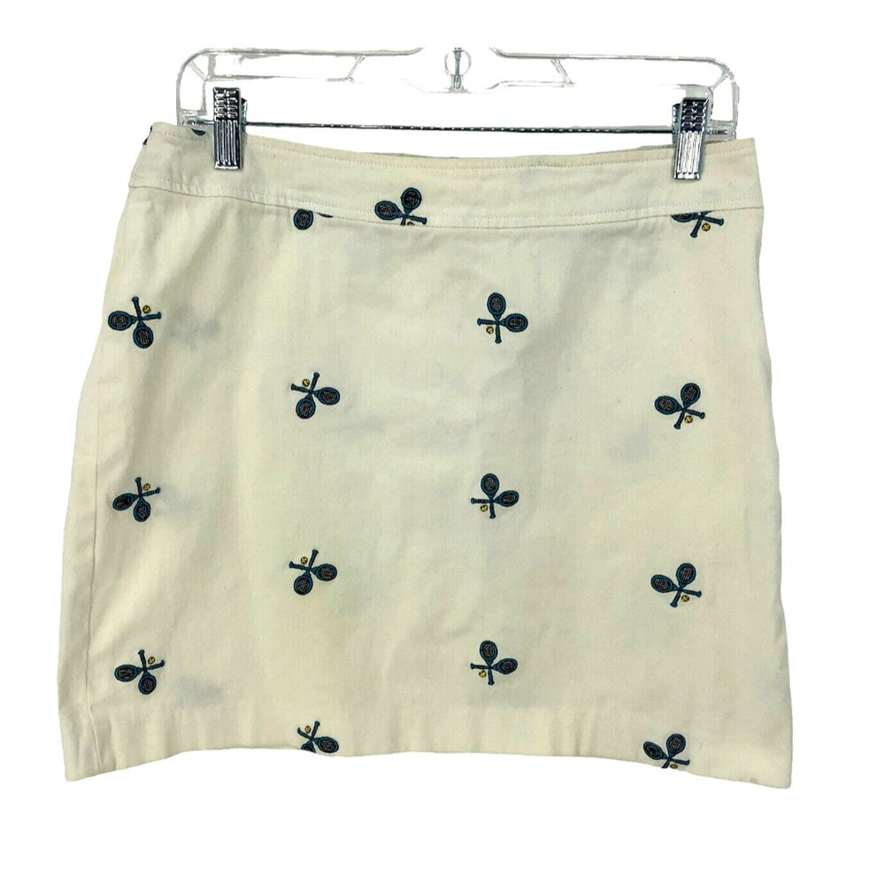 White Embroidered Tennis Balls Rackets Mini Skirt Womens Sz 8 Pickleball Preppy